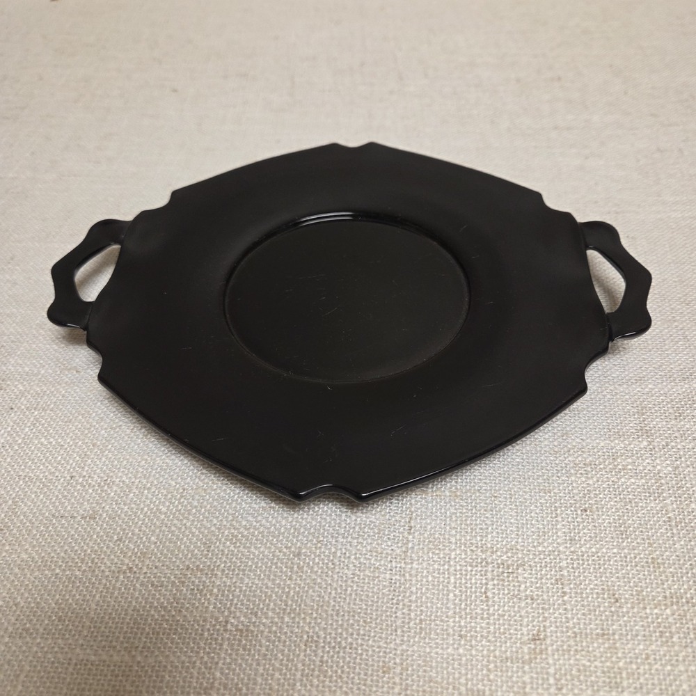 Vtg L.E. Smith Mt. Pleasant Black Amethyst Depression Glass Handled Plate Tray
